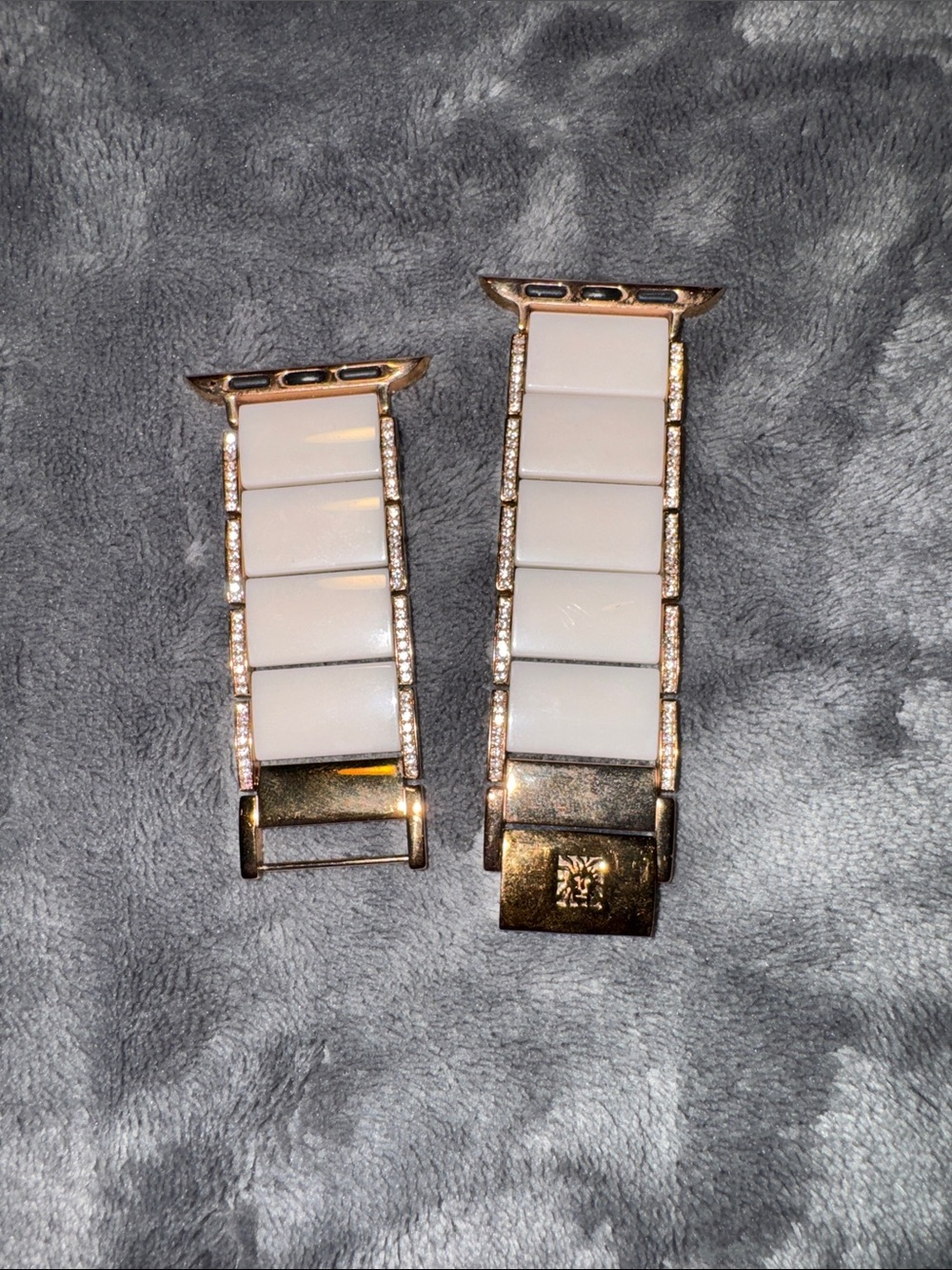 Anne Klein White and Gold Bracelet-Style Watch Bands with Crystals